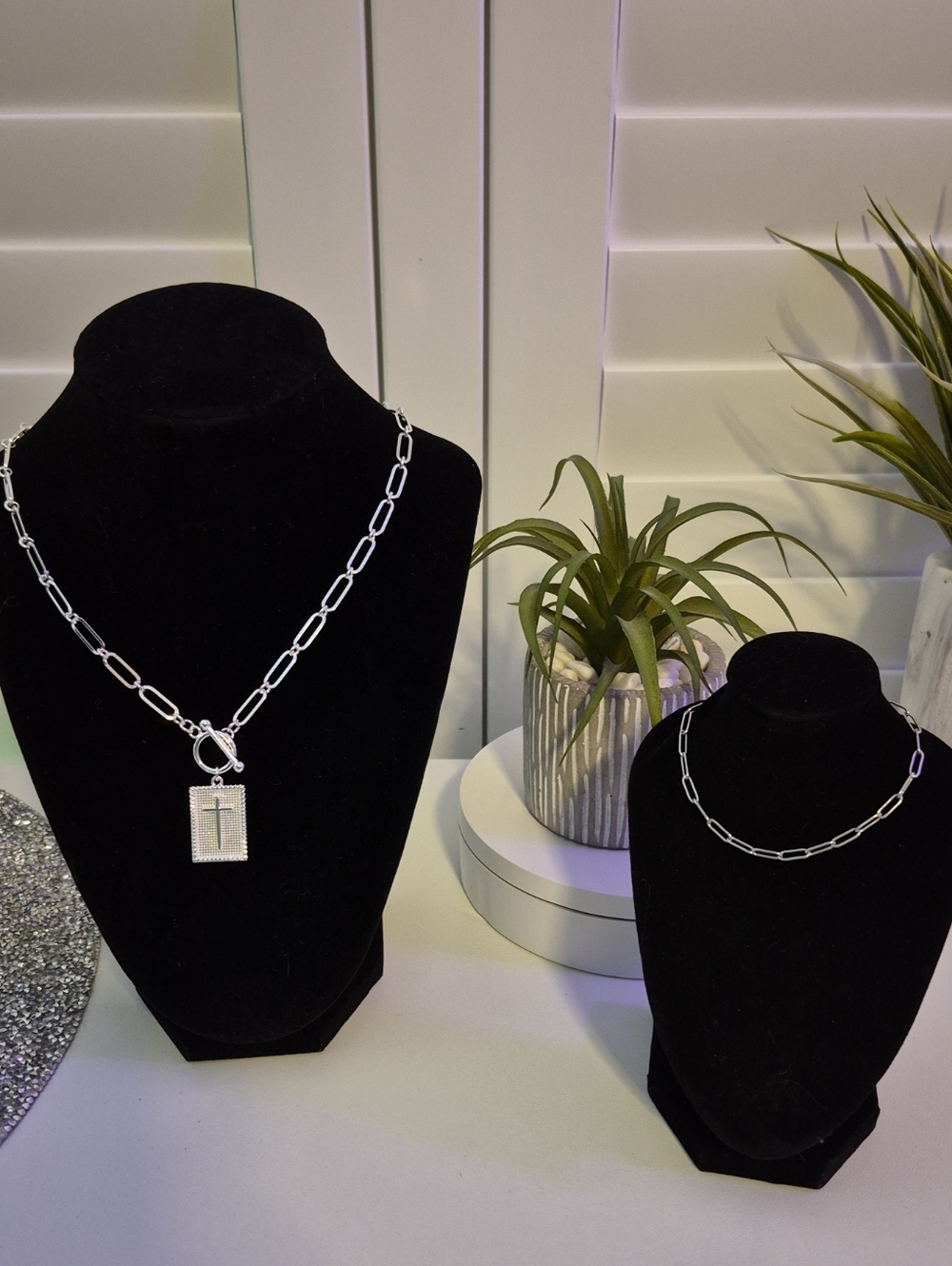 NEW Sterling Silver Cross Tag Paperclip Necklace - Silver